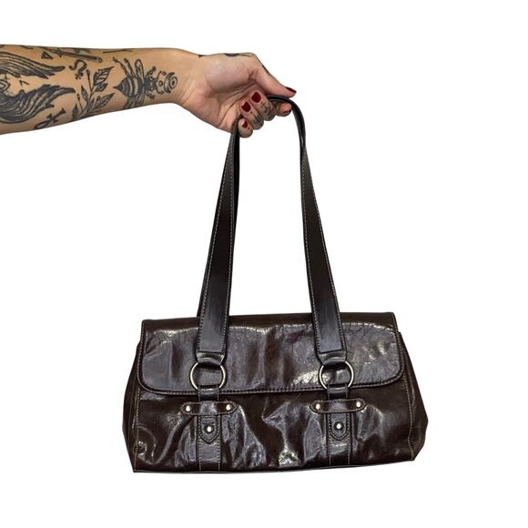 Wilsons Leather Brown O Ring Shoulder Hand Bag Grunge Burnout - Picture 1 of 8